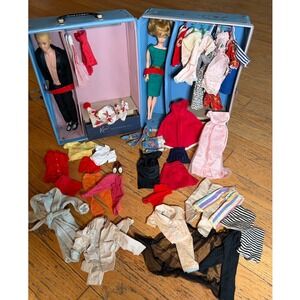 Vintage 1960 KEN & MITZI Dolls Barbie Carry Case Clothes Furniture Shoes READ
